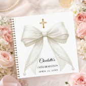 Guest book Confirmation bow ivory white pearls Notitieboek