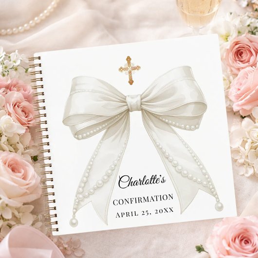 Guest book Confirmation bow ivory white pearls Notitieboek