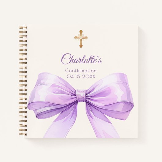 Guest book Confirmation lavender bow cream Notitieboek (Voorkant)