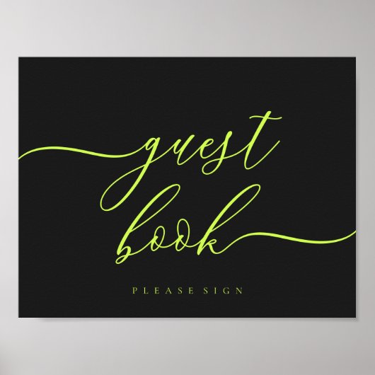 Guest Book Cyber Lime Jet Black Simple Signature Poster (Voorkant)