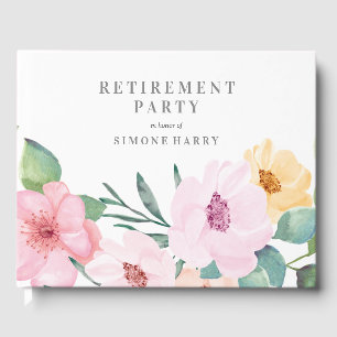 Guest Book Elegant Pink Floral Retirement Party Gastenboek