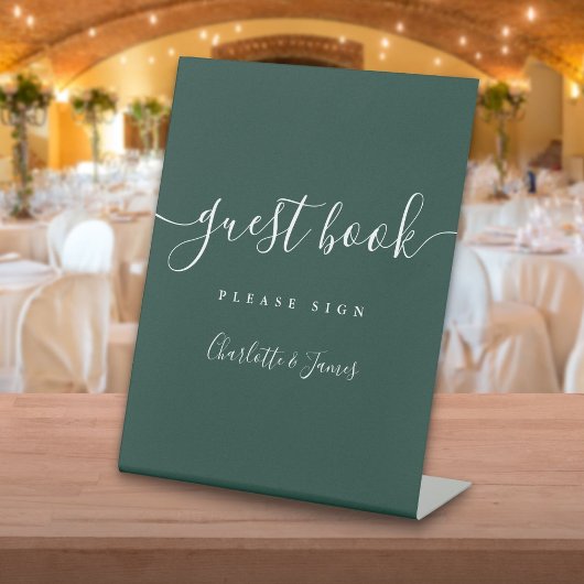 Guest Book Emerald Green Signature Script Reclamebord Met Voetstuk