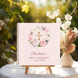 Guest book First Communion blush pink florals Notitieboek