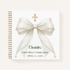 Guest book First Communion bow ivory white pearls Notitieboek