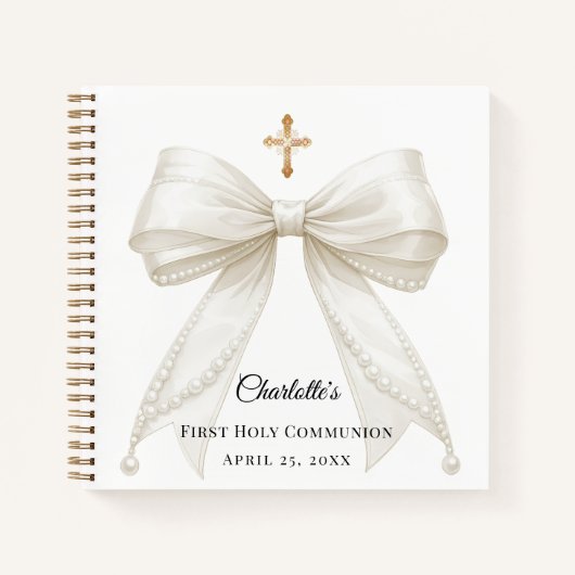Guest book First Communion bow ivory white pearls Notitieboek (Voorkant)
