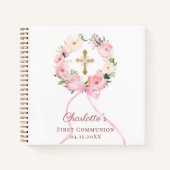 Guest book First Communion floral wreath pink bow Notitieboek (Voorkant)