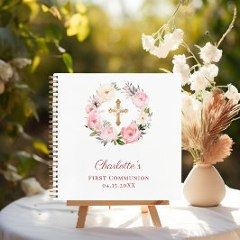 Guest book First Communion floral wreath pink Notitieboek
