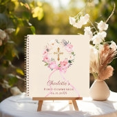Guest book First Communion ivory blush bow floral Notitieboek