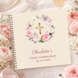 Guest book First Communion ivory blush pink floral Notitieboek