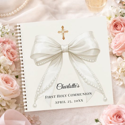 Guest book First Communion ivory bow pearls Notitieboek