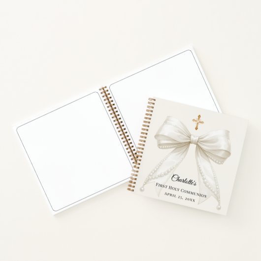 Guest book First Communion ivory bow pearls Notitieboek (Binnen)
