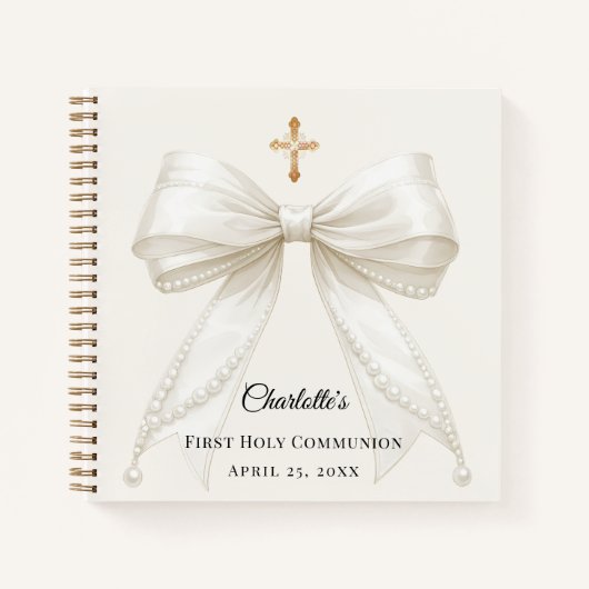 Guest book First Communion ivory bow pearls Notitieboek (Voorkant)
