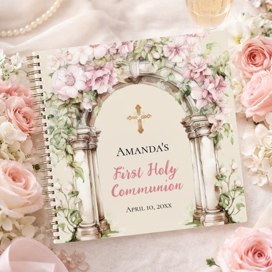 Guest book First Communion pink florals arch Notitieboek