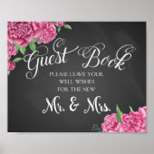 Guest book floral bruiloft print pony roos sign (Voorkant)