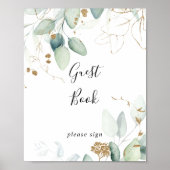 Guest Book Gold Eucalyptus Calligraphy Sign Poster (Voorkant)