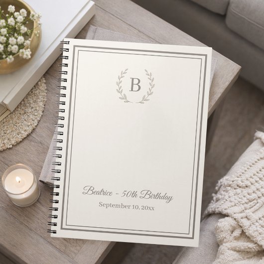 Guest Book ivory taupe Monogram Birthday budget Notitieboek