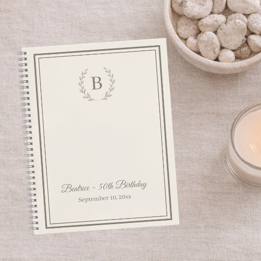 Guest Book ivory taupe Monogram Birthday Notitieboek
