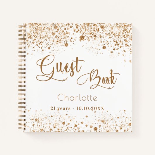 Guest book jarig white gold glitter name script notitieboek (Voorkant)