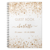Guest book jarig white gold glitter name script notitieboek (Voorkant)