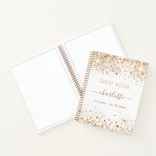 Guest book jarig white gold glitter name script notitieboek (Binnen)