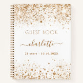 Guest book jarig white gold glitter name script notitieboek (Voorkant)