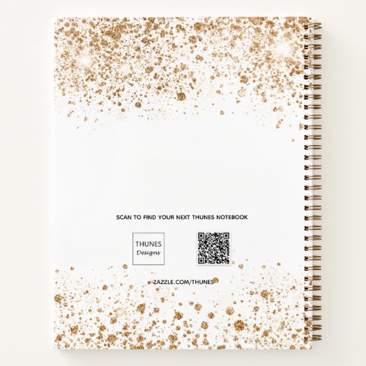 Guest book jarig white gold glitter name script notitieboek (Achterkant)