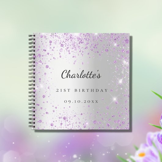 Guest book jarig zilveren paarse glitter violet notitieboek