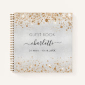 Guest book jarig zilvergoudglitter monogram notitieboek (Voorkant)