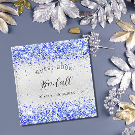 Guest book jarig zilverroyal blauwe glitter notitieboek