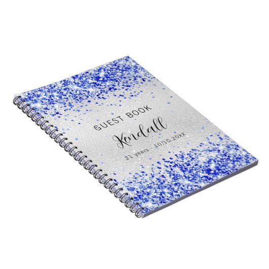 Guest book jarig zilverroyal blauwe glitter notitieboek (Rechterzijde)