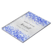 Guest book jarig zilverroyal blauwe glitter notitieboek (Linkerzijde)