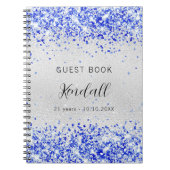 Guest book jarig zilverroyal blauwe glitter notitieboek (Voorkant)