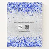 Guest book jarig zilverroyal blauwe glitter notitieboek (Achterkant)