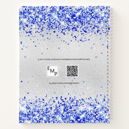 Guest book jarig zilverroyal blauwe glitter notitieboek (Achterkant)