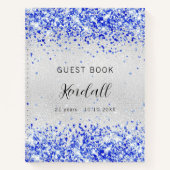 Guest book jarig zilverroyal blauwe glitter notitieboek (Voorkant)