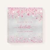 Guest book jarig zilverroze glitter monogram notitieboek (Voorkant)