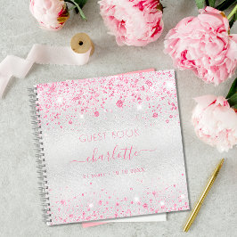 Guest book jarig zilverroze glitter monogram notitieboek