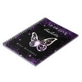 Guest book jarig zwarte paarse glitter vlinder notitieboek (Linkerzijde)