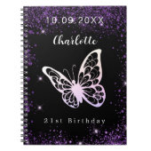 Guest book jarig zwarte paarse glitter vlinder notitieboek (Voorkant)
