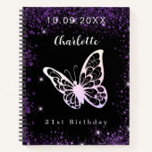 Guest book jarig zwarte paarse glitter vlinder notitieboek (Voorkant)
