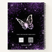 Guest book jarig zwarte paarse glitter vlinder notitieboek (Achterkant)