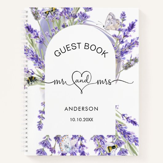 Guest book lavender violet florals mrs bruiloft notitieboek (Voorkant)