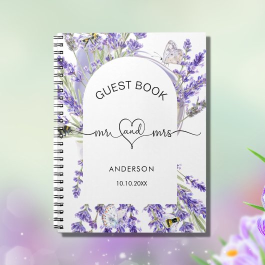 Guest book lavender violet florals mrs bruiloft notitieboek