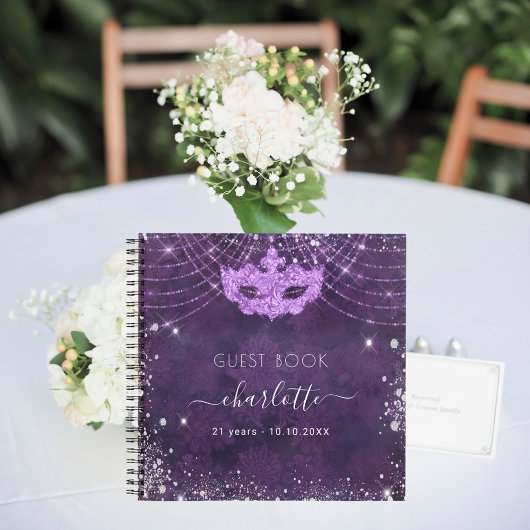 Guest book masquerade paarse glitter verjaardag notitieboek