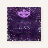 Guest book masquerade paarse glitter verjaardag notitieboek (Voorkant)