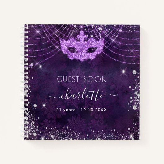 Guest book masquerade paarse glitter verjaardag notitieboek (Voorkant)