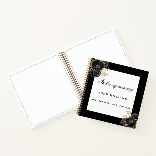 Guest book memorial black white floral notitieboek (Binnen)