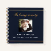 Guest book memorial blauwe goudfoto notitieboek (Voorkant)
