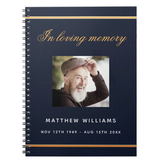 Guest book memorial blauwe goudfoto notitieboek (Voorkant)