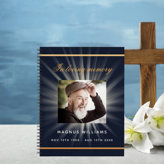 Guest book memorial blauwe goudfoto notitieboek
